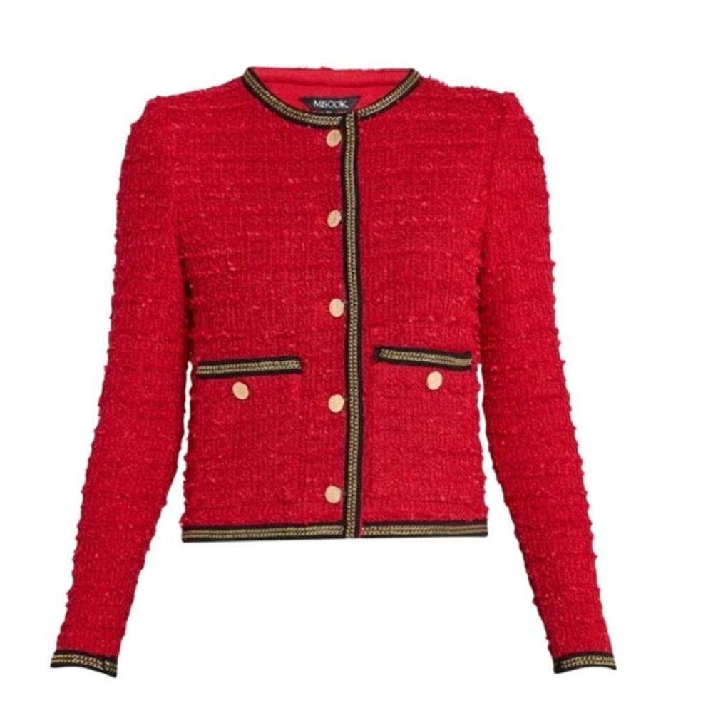 Misook Chain-Trim Eyelash Knit Jacket Ladies Size XL Lipstick Red